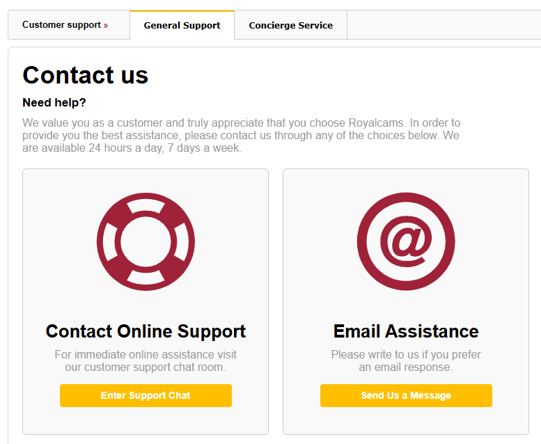 Contact support screen